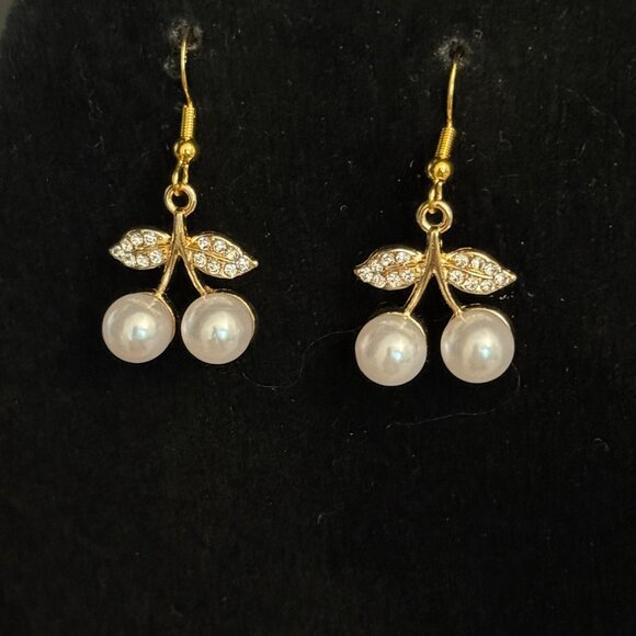 Petite Pearl Cherries Pierced Earrings - Picture 2 of 7